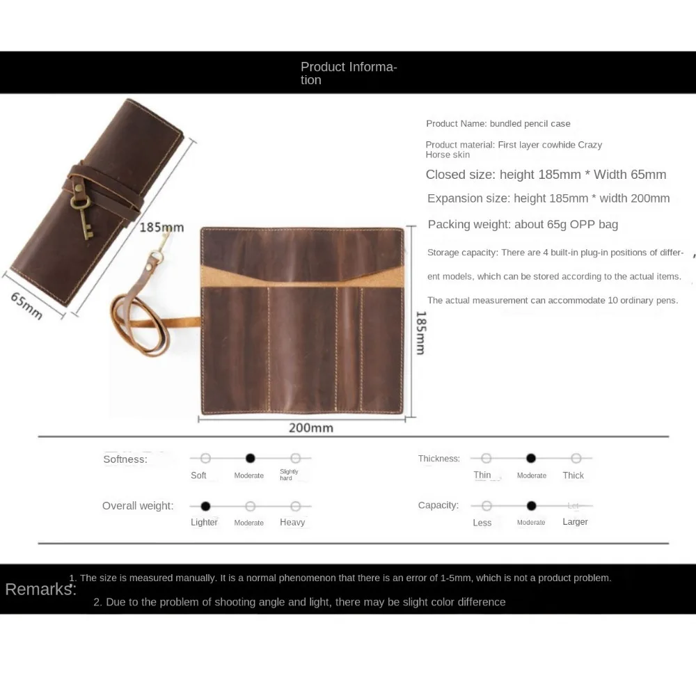 Genuine Leather Genuine Leather Pencil Case Pens Bag Tie Rope Foldable Leathe Pencil Bag Creative Retro