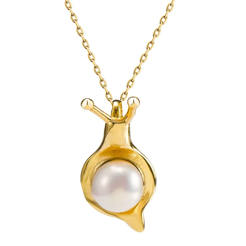 925 silver freshwater pearl pendant snail necklace collarbone chain birthday gift for wife jewelry gift A141