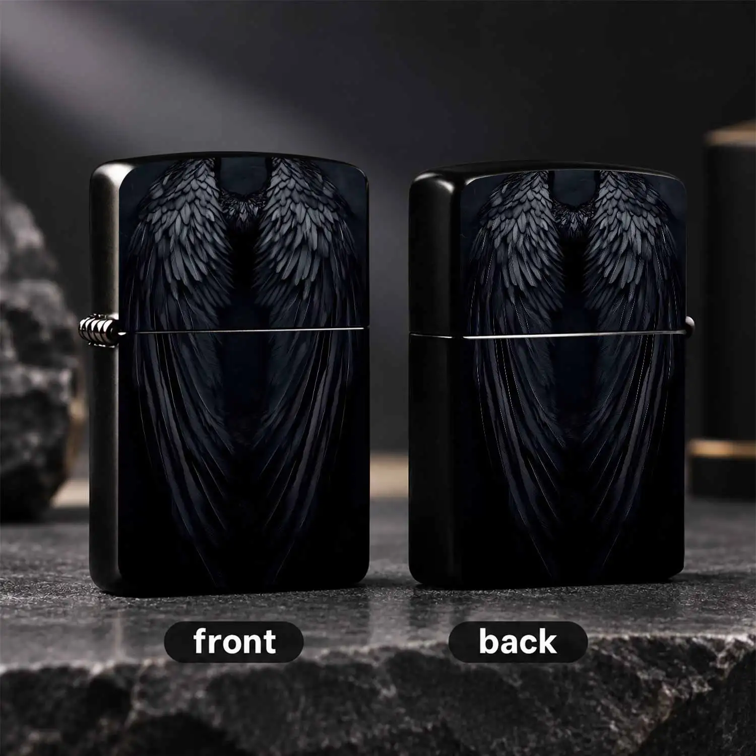 Dark Angel Wings Themed Portable Lighter, Aesthetic Art Black Wing Pattern Decorative Lighter, Stylish Practical Ignition Tool For Daily Use Outdoor Gathering, Unique Exquisite Gift For Friends Family Art Lovers For All Scenarios Interestin