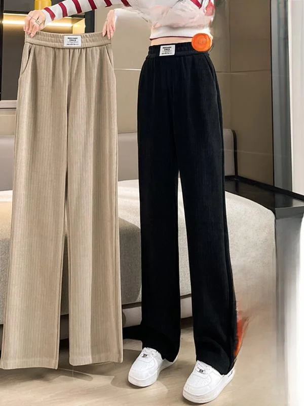 High Waist Fce Lined Thi Wide Leg Pants Women's Autumn Winter Korean Sle Long Loose Casual Straight Cut Trousers