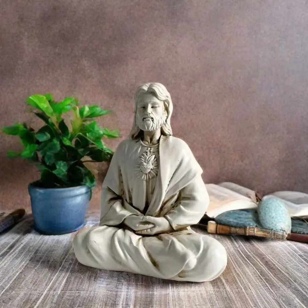 

Crafts Resin Christian Holy Statue Unique Handicraft Meditations Sculpture Modern Miniatures Figurine Bedroom