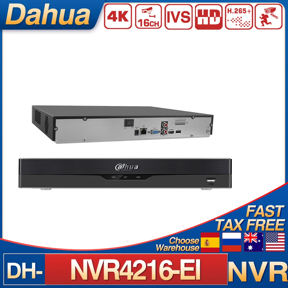 Original Dahua 4K 16 Channels 2 HDDs Wizsense NVR4216-EI Network Video Recorder AI by NVR Camera Face Detection Camera System