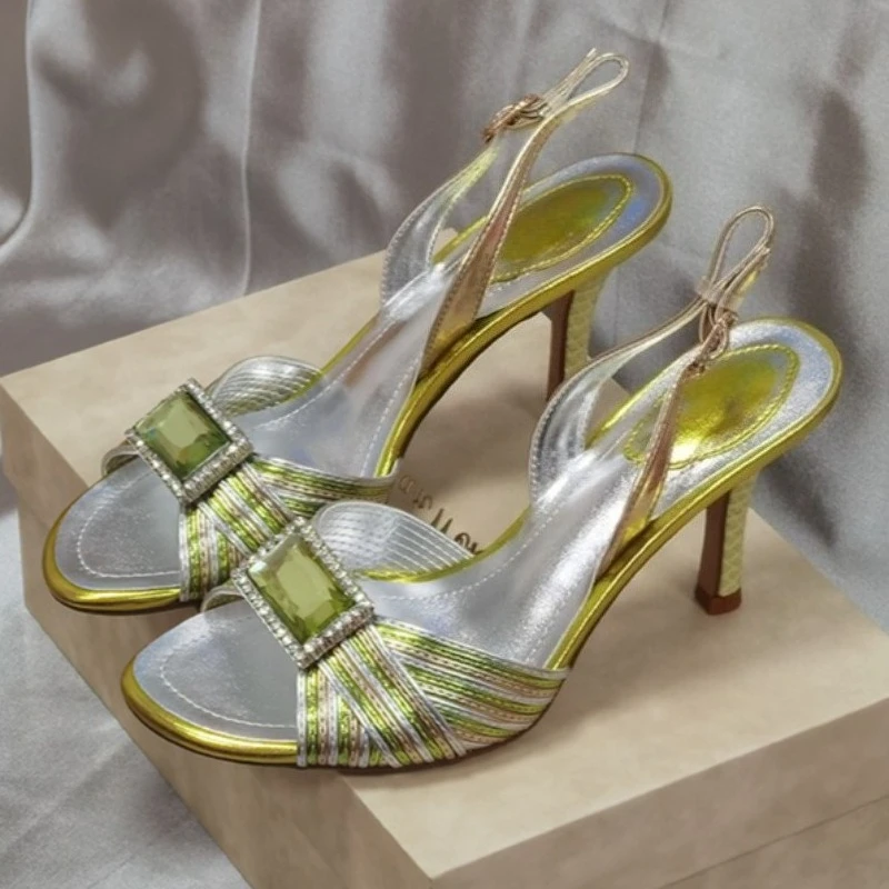 

Gem Rhinestone Designer Sandals Women Open Toe Sexy Luxury Banquet Party Shoes 2026 New Elegant Slingback High Heels Female