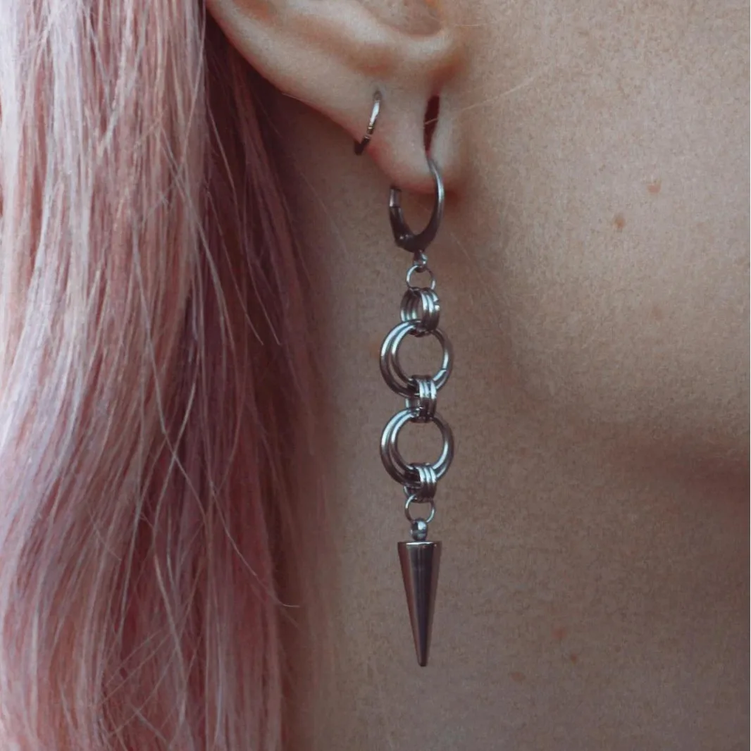 Spike Hoop Earring, Triangle Spike, Gothic Earring, Punk, Emo, Alternative, Women's earring, Men Jewelry,Party Jewelry，Spine