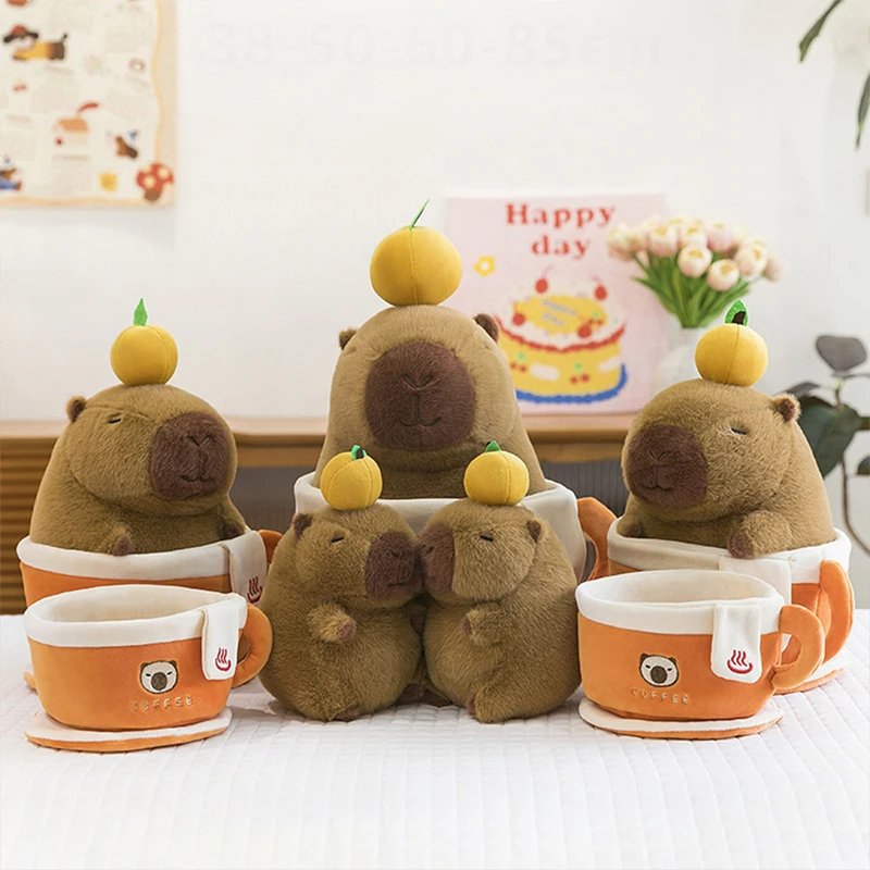 

Kawaii Capybara Plush Toy Cute Orange Coffee Cup Cartoon Stuffed Doll Kids Birthday Xmas Gift for Children Soft Cuddly Toy