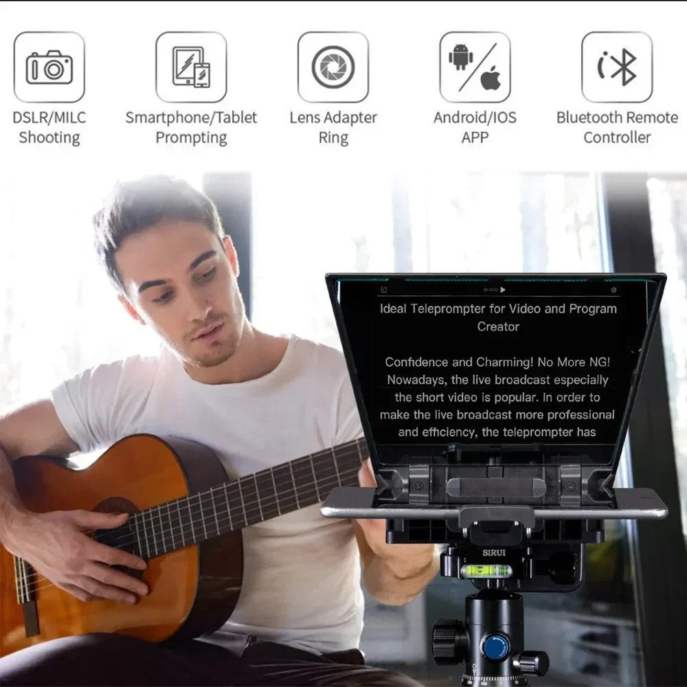 FEELWORLD TP2A 8-inch Portable Teleprompter Supports up to Smartphone/DSLR Tablet Laptop Camara BT Control Lens Adapter Rings