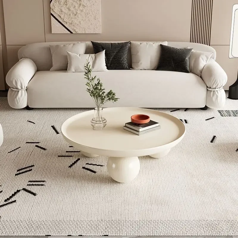 Cream style short coffee table with simple and creative design sense, round living room, internet famous small unit coffee table image 6