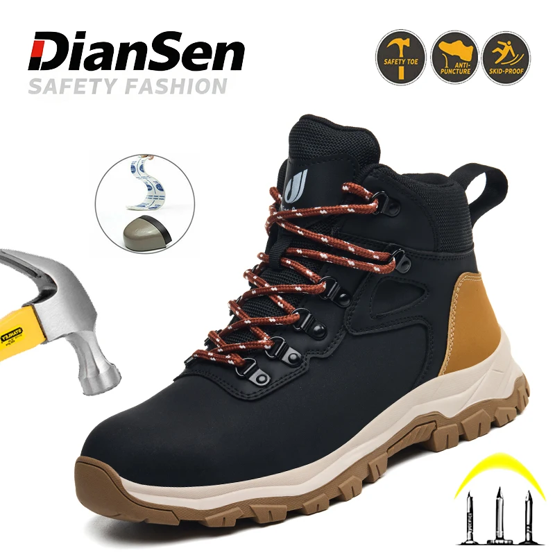 メンズ防水滑り止め安全靴スチールトゥブーツアンチスマッシュ不滅の作業スニーカーハイキングブーツ工業用靴