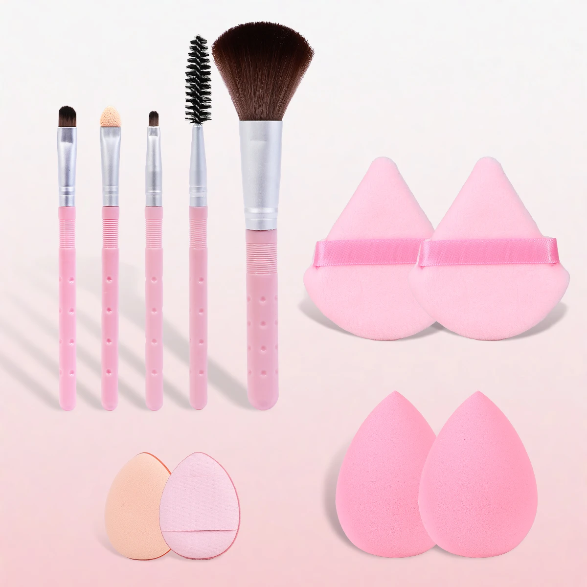 5/6/10/11PCS makeup brush puff set, including brush and puff combination makeup and beauty tool set for beginners.