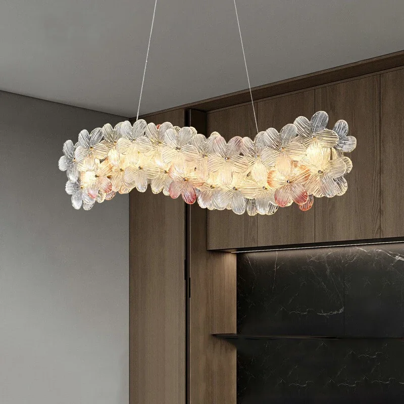 

French Floral Glass LED Chandelier Use to Living Room Dining Room Bedroom Modern Luxury Pink/Green Glass Chandelier