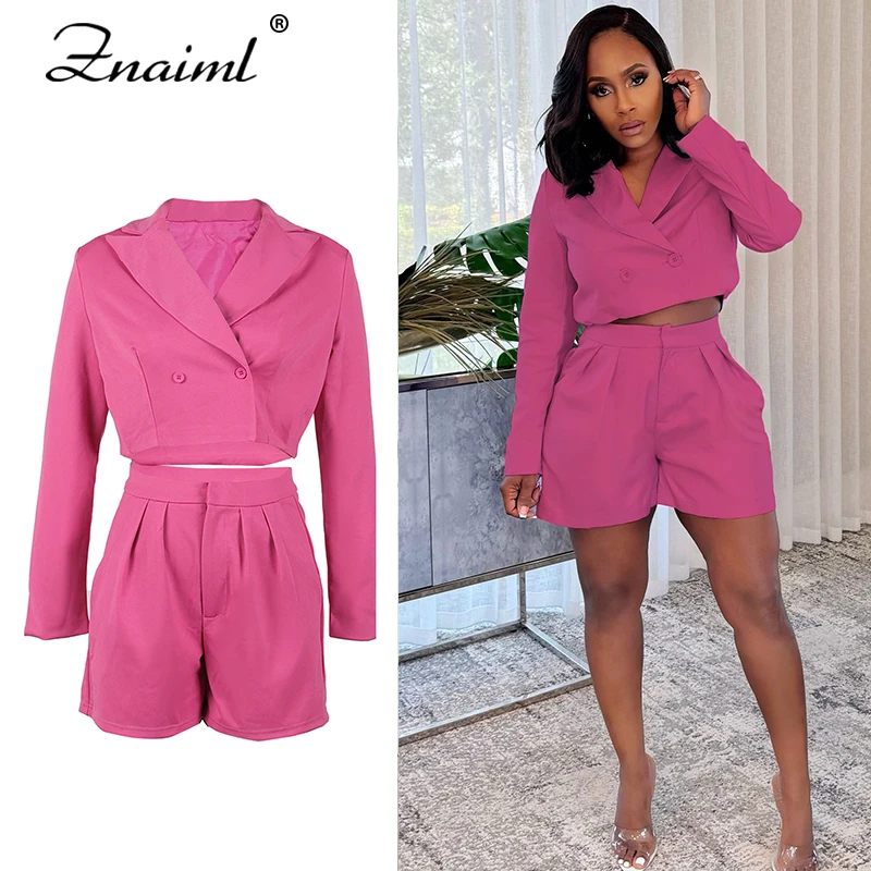 

Znaiml Элегантный офисный женский пиджак, костюмы с длинным рукавом и отложным воротником, куртка, топы и шорты, комплекты из 2 предметов, осенние наряды