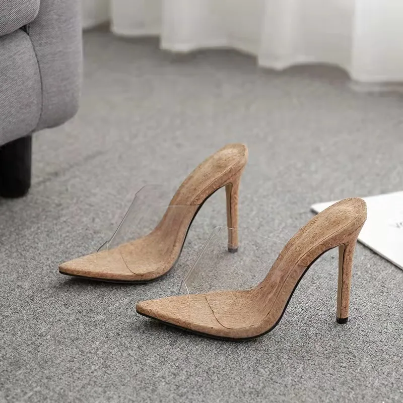 2022 nowych moda pcv przezroczyste Sexy szpilki szpiczasty nosek Peep Toe kobiety klapki na lato Slip on buty damskie