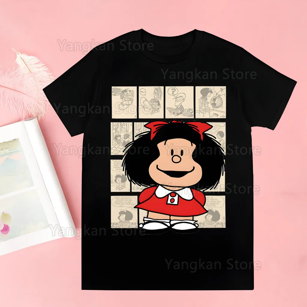 Camiseta Mafalda con estampado gráfico, Top de manga corta 2025, camiseta de verano de manga corta para mujer, camiseta estampada de manga corta