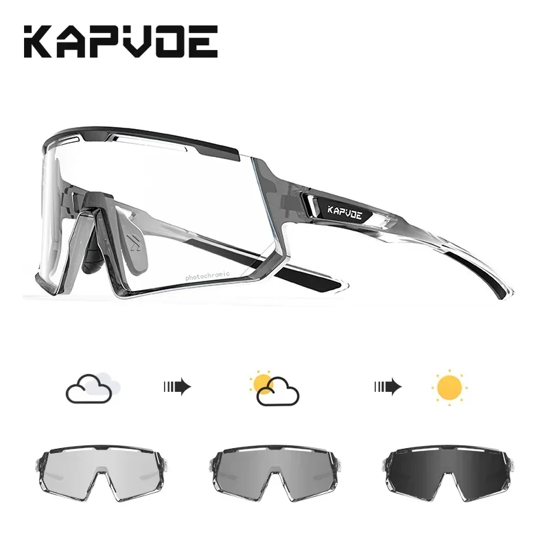 Kapvoe Rote photochrome Linse Fahrradbrille UV400 Wide Vision Sonnenbrille Outdoor Sport MTB Baseball Wanderbrille Männer Frauen