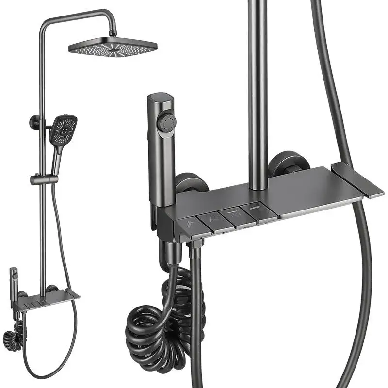 Piano Four Gear Shower Head Set For Houseuse Use, With High Pressure Liquid Silicone Button For Water Outlet