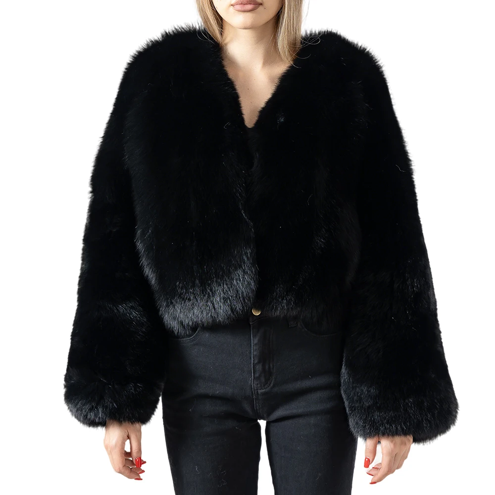 full - pelt real fox fur short coat length 45 CM long sleeve soft warm   250463