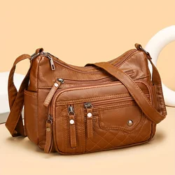 Multi-Pocket Soft Vegan Leather Crossbody Bag - Chic Zipper Accents, Spacious Shoulder Handbag for Everyday Elegance