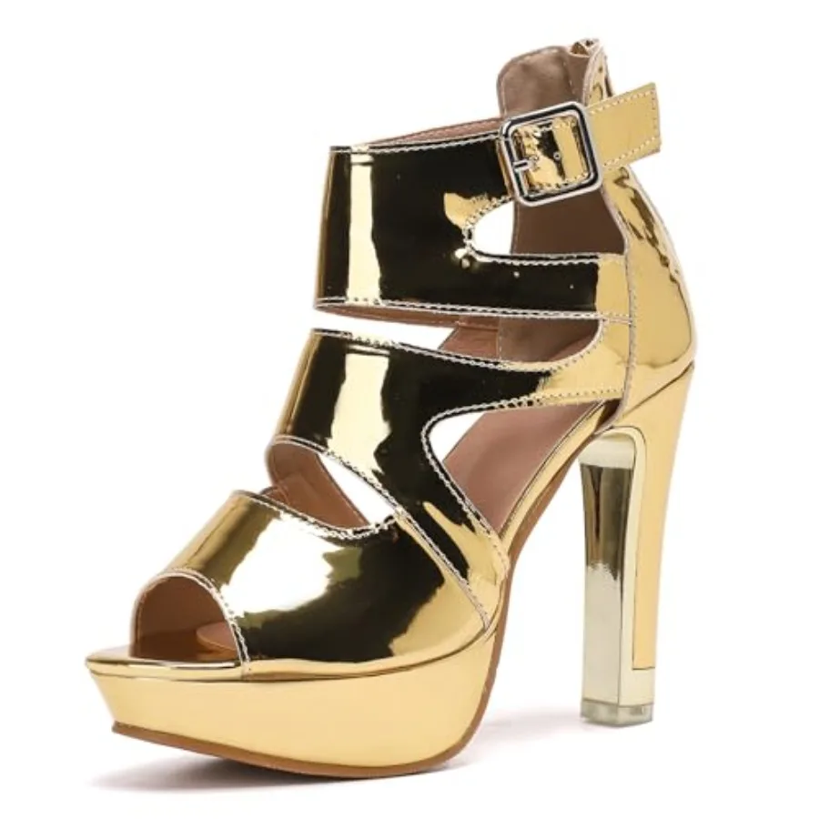 

getmorebeauty Women's Chunky High Heels Sandals Hollow Out Ankle Strap Peep Toe Zip Platform Party Dress Shoes