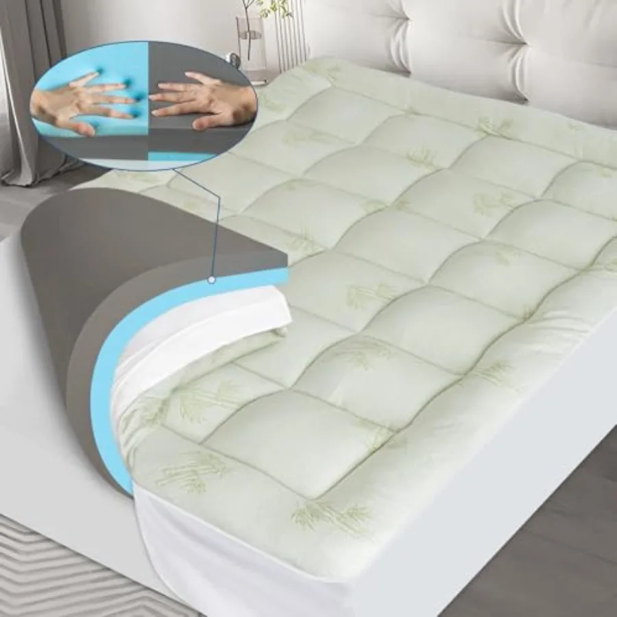 

Pillow Top Mattress Topper Size, 4.5" Cooling Dual Layer Mattress Topper 2.7" Extra Thick Soft Plush Mattress Pad and 0.6" Gel