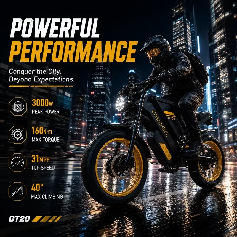 CECertificate COSWHEEL GT20 Off-road Electric Bike 48V Dual Battery 150kg Max Load IP54 Waterproof with US/EU Stock