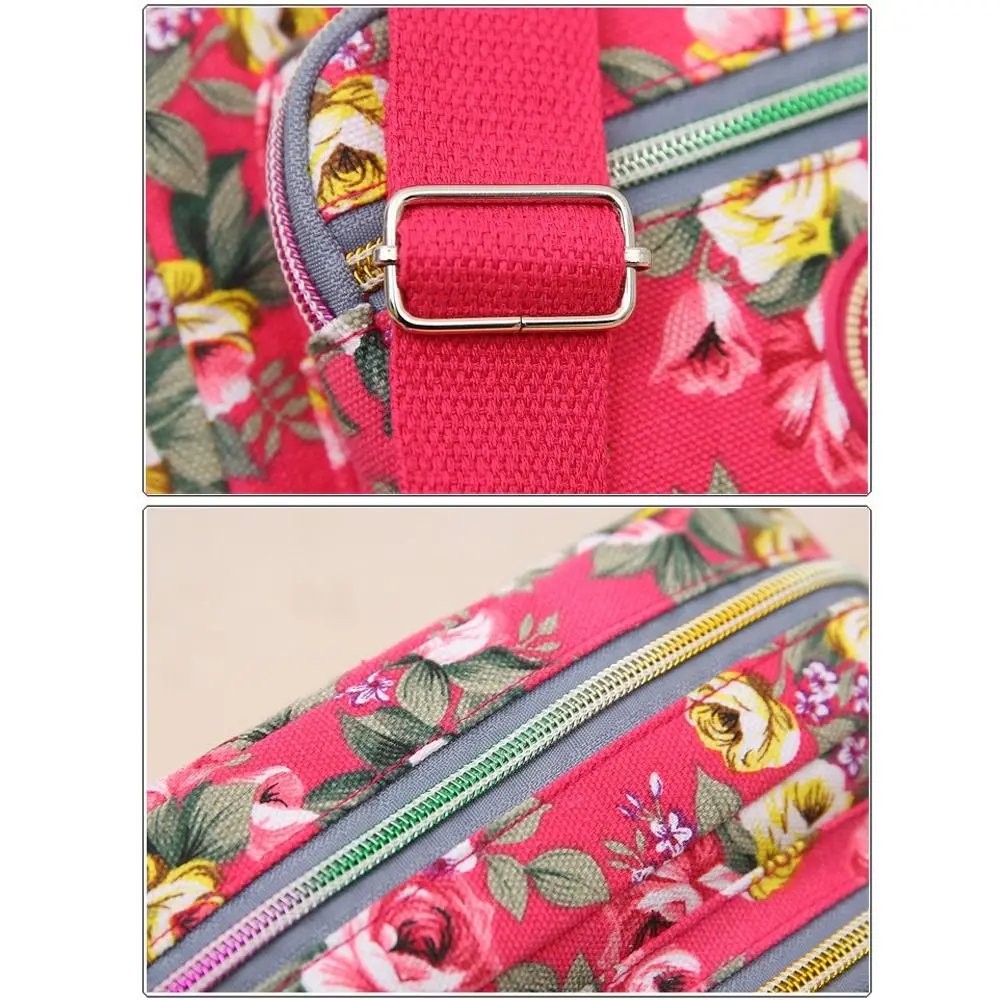 カジュアルナイロンショルダーバッグ多層花柄ヴィンテージクロスボディバッグクラシックシングルショルダーバックパック学生