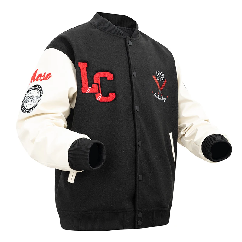 

Mens Varsity Jacket Vintage Letterman Embroidery Bomber Wool+Faux Leather Jackets College Outerwear Coats For Fall&winter