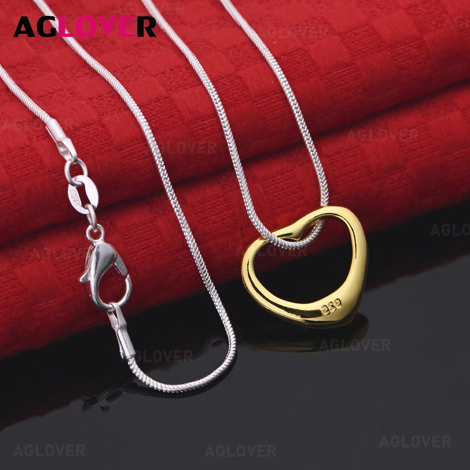 

AGLOVER 925 Sterling Silver Heart Necklace Pendant Necklace Classic Women's Simple Accessories Party Jewelry