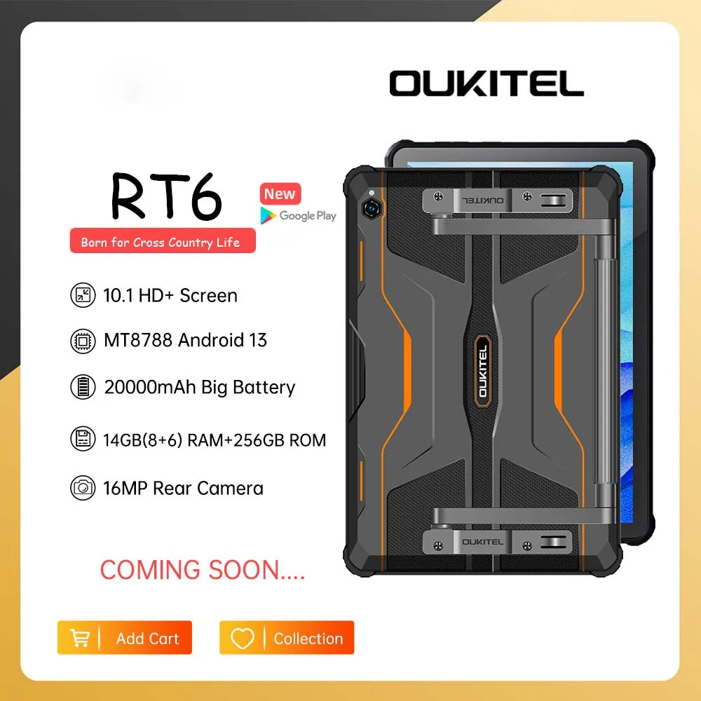 Oukitel-RT6 Tablet robusto, 20000mAh bateria grande, 14GB, 256GB, Android 13, Câmera 16MP, 33W, 10.1 "FHD +, MTK8788 Tablet