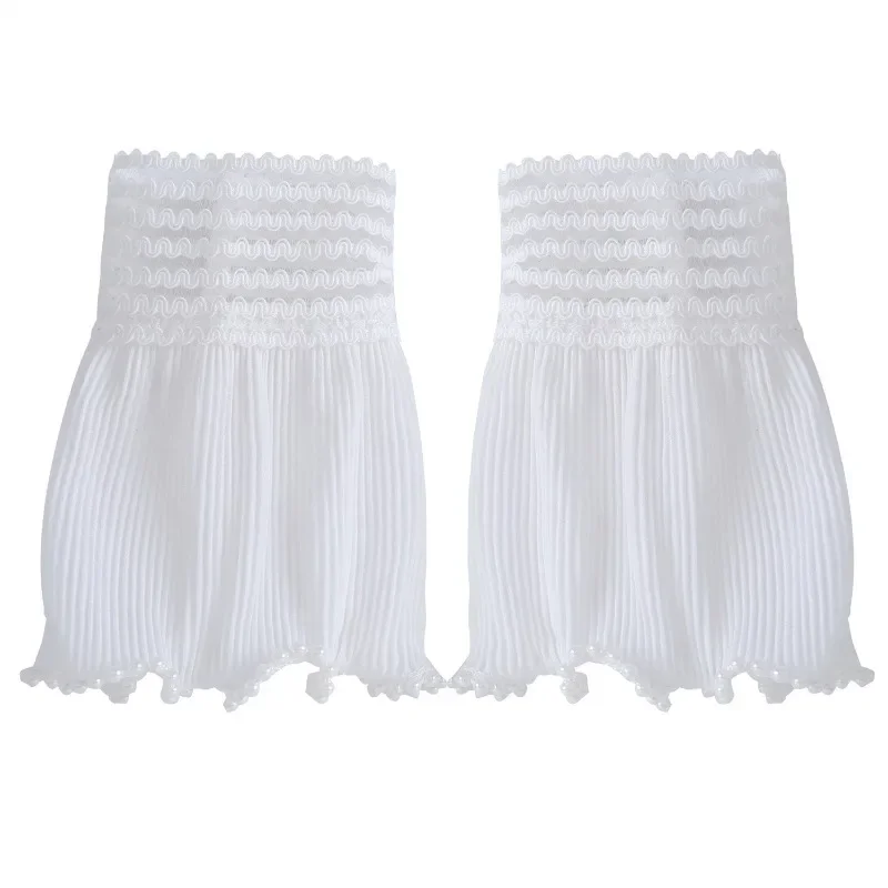 Handmade Beads Shirt Detachable Cuffs Extension for Womens Dress Fake Cuff Sleeves Elastic Wild Wrist Pleated Fake Sleeves