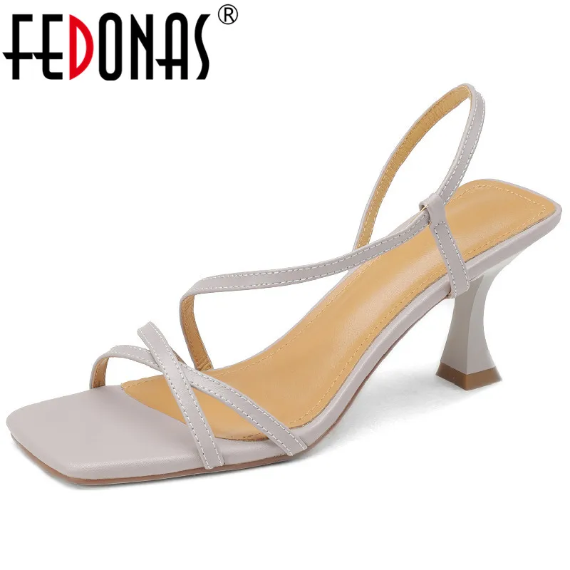 FEDONAS 2025 Women Sandals Fashion Thin Strap Genuine Leather Thin Heels Shoes Woman Summer Party Prom Wedding New Arrival Pumps