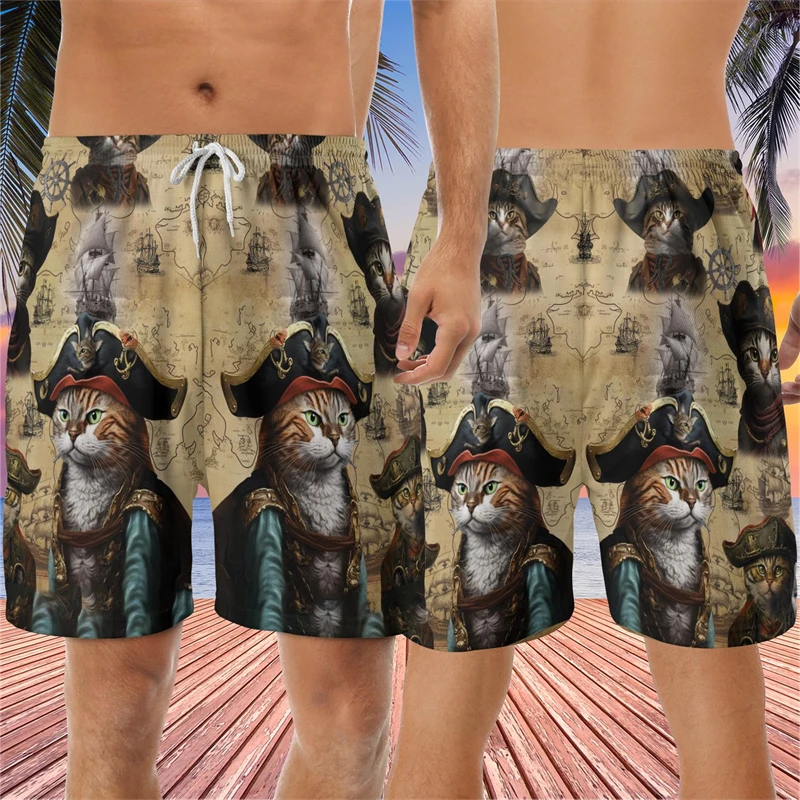 

Funny Pirate Animals Graphic Beach Shorts For Men Fashion Summer Vacation 3D Printed Kids Short Pants Casual Loose Swim Trunks