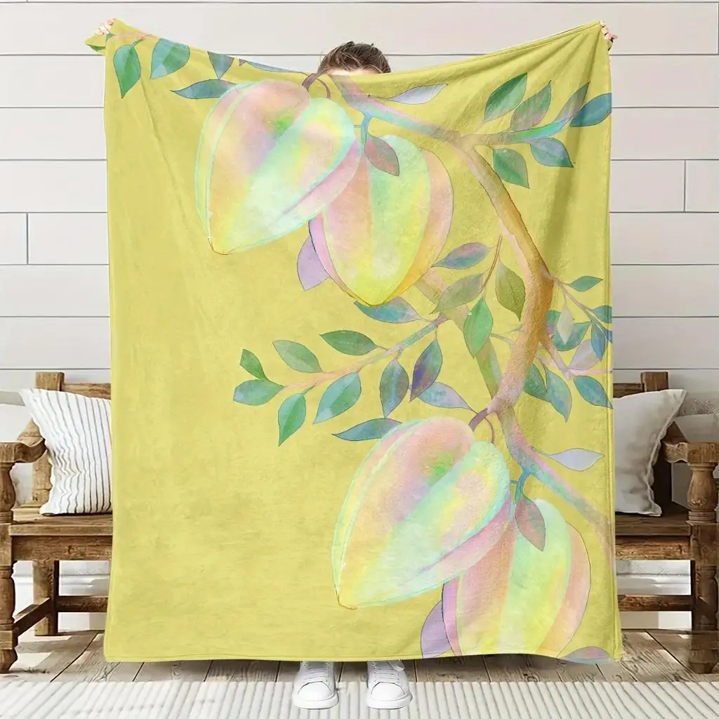Yellow Botanical Floral Print Throw Blanket for Couch Decor Spring Leaf Design Large 150x200cm Soft Cozy Living Room Accent