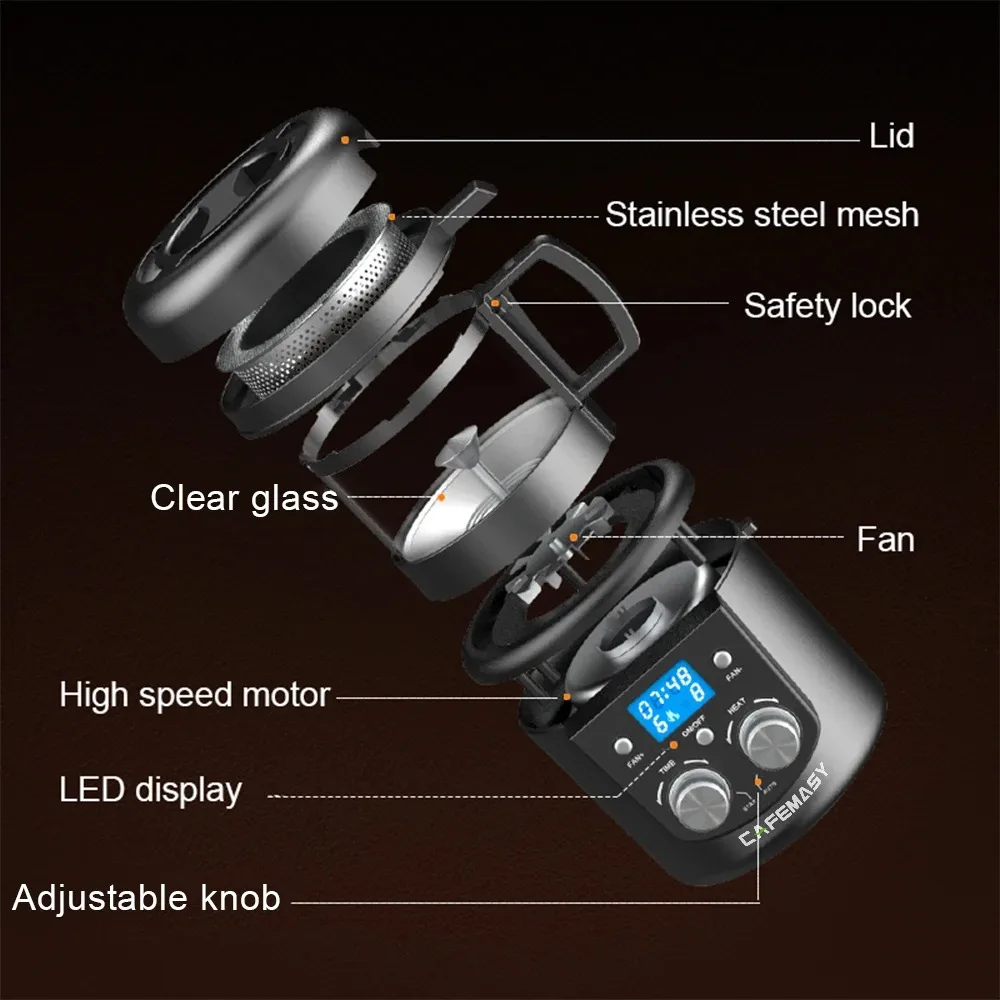 CAFEMASY 홈 커피 로스터 전기 미니 연기 없음 커피 콩 베이킹 구이 기계 1400W 커피 콩 로스터