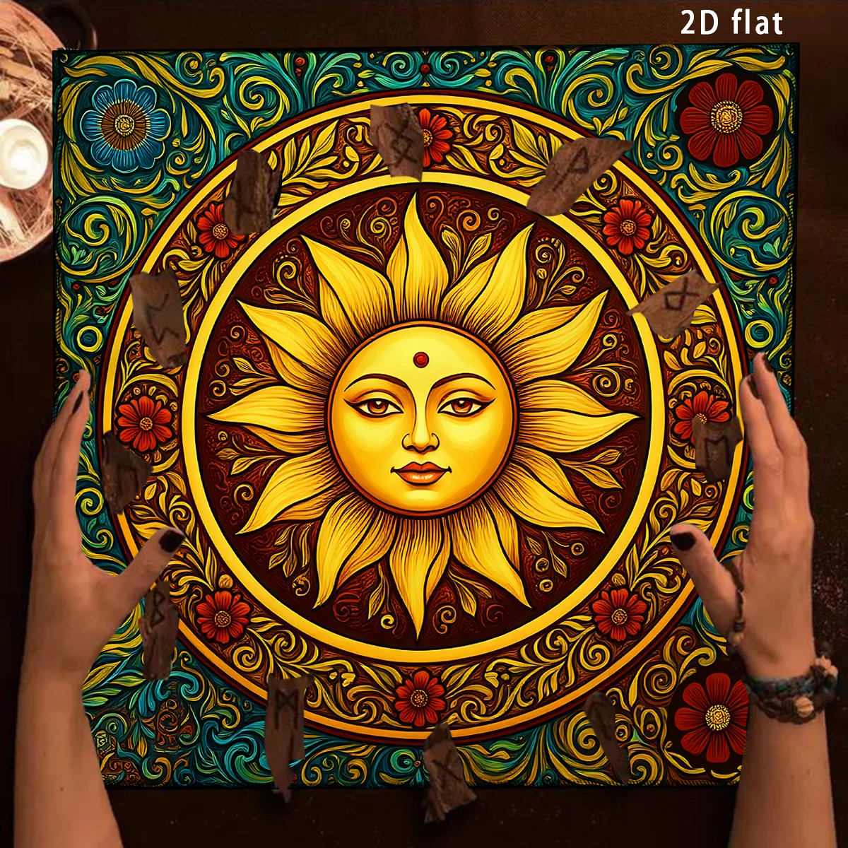 Bohemian Sun Floral Tarot Card Tablecloth Mat Stellar Chakra Divination Altar Cloth Tapestry Wall Hanging Living Room Bedroom