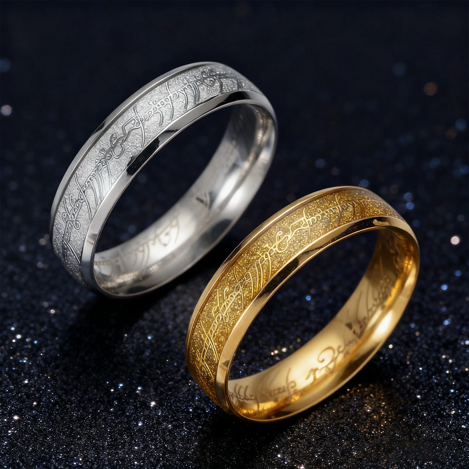 Anillo de Acero Inoxidable de El Señor de los Anillos para Hombre y Mujer, Estilo Punk, de Titanio, Moderno, Europeo y Americano