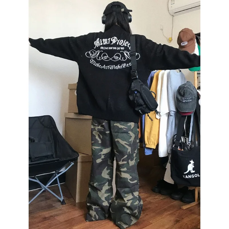 

Autumn Winter American Retro Knitted Cardigan Coats Hoodie Women Y2K Harajuku Vintage Sweatshirt Gothic Fashion Jacket New