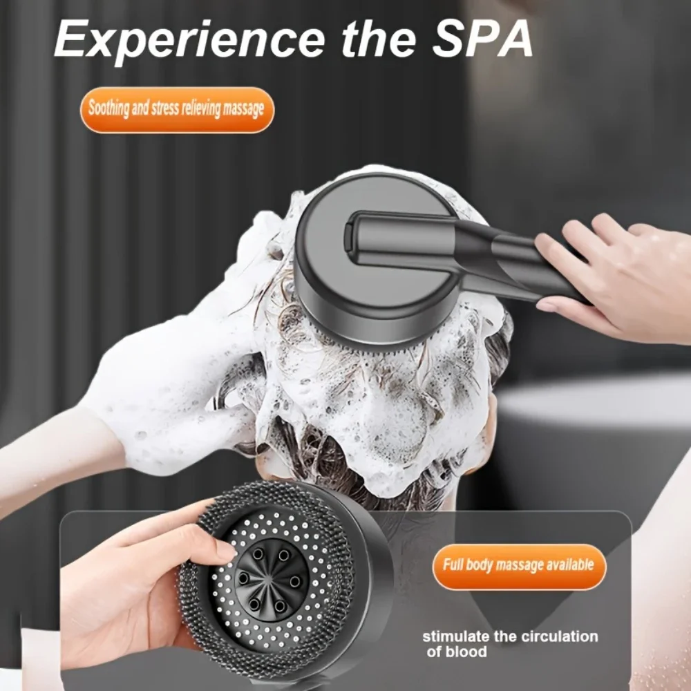 4 Modes Self-cleaning Shower Head with Silicone Brush One-Key Stop Water Massage High Pressure ABS Showerhead with Filter image 4