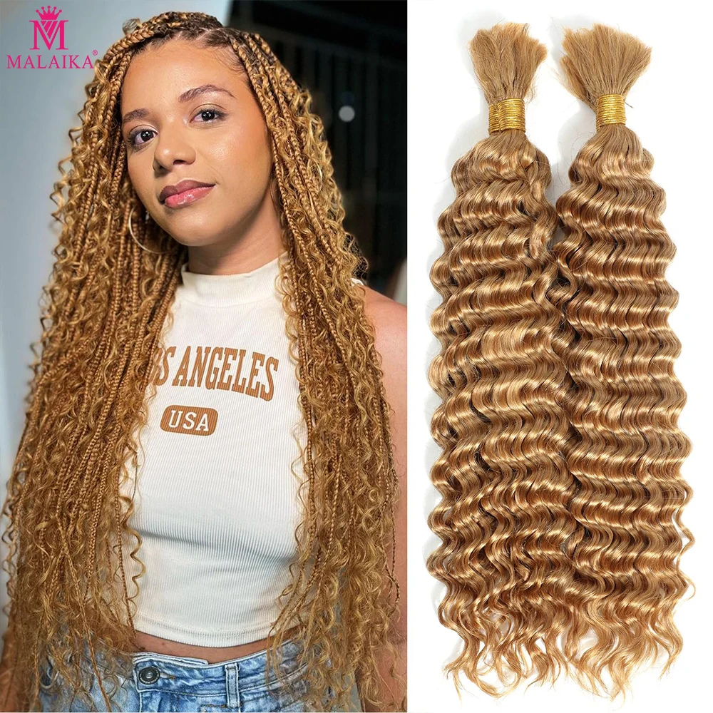 27 Color No Weft Virgin Hair 28 Inch Deep Wave Bulk Human Hair for Braiding Curly Human Braiding Hair Extensions for Boho Braids