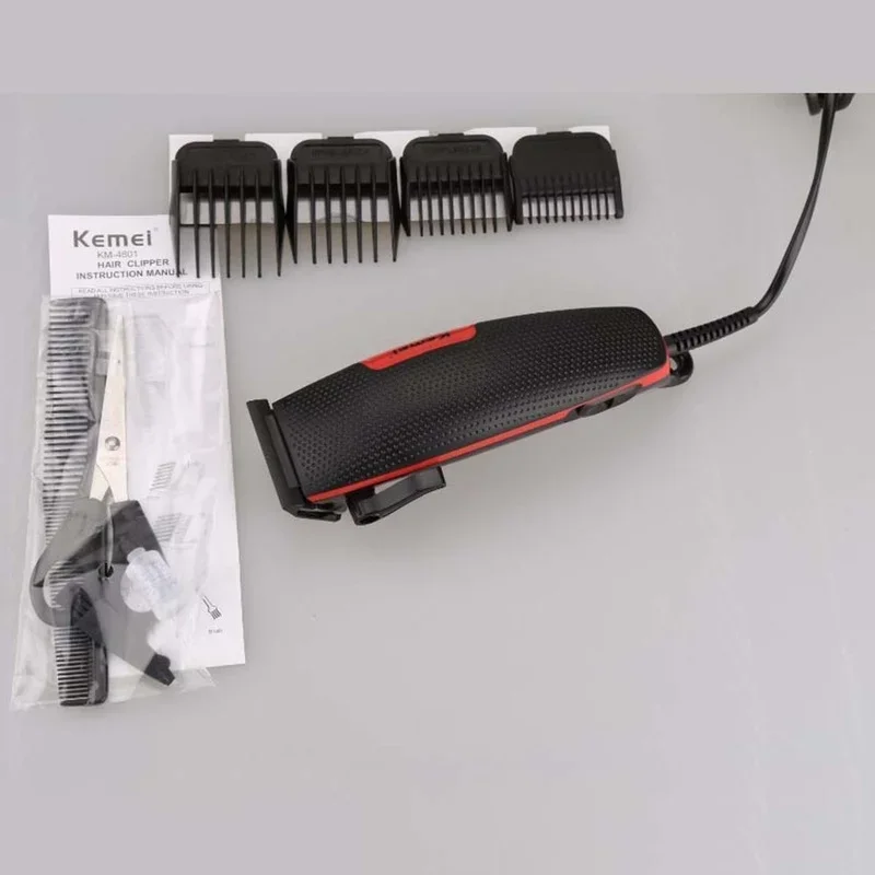 Elétrico com fio clippers kemei KM-4801 profissional barba aparador de cabelo máquina de corte de cabelo uso com fio lâminas ajustáveis