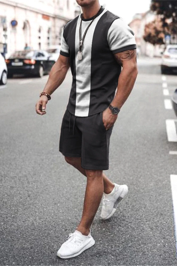 Sommer Männer setzt Shorts Outfits männliche Kleidung Straße T-Shirt zweiteiligen 3D-Druck lässig O-Ausschnitt Trainings anzug übergroße Strand Sport bekleidung – Detail 18
