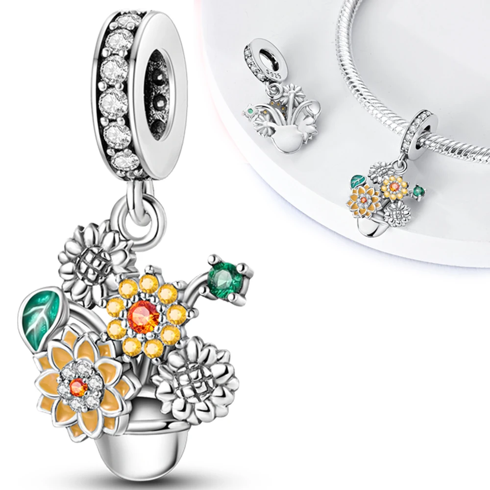 

Элегантные подвески в виде подсолнуха, оригинальные бусины из стерлингового серебра 925 пробы, подходят оригинальные подвески 925, браслет, бусины, ювелирные изделия, подарки для женщин