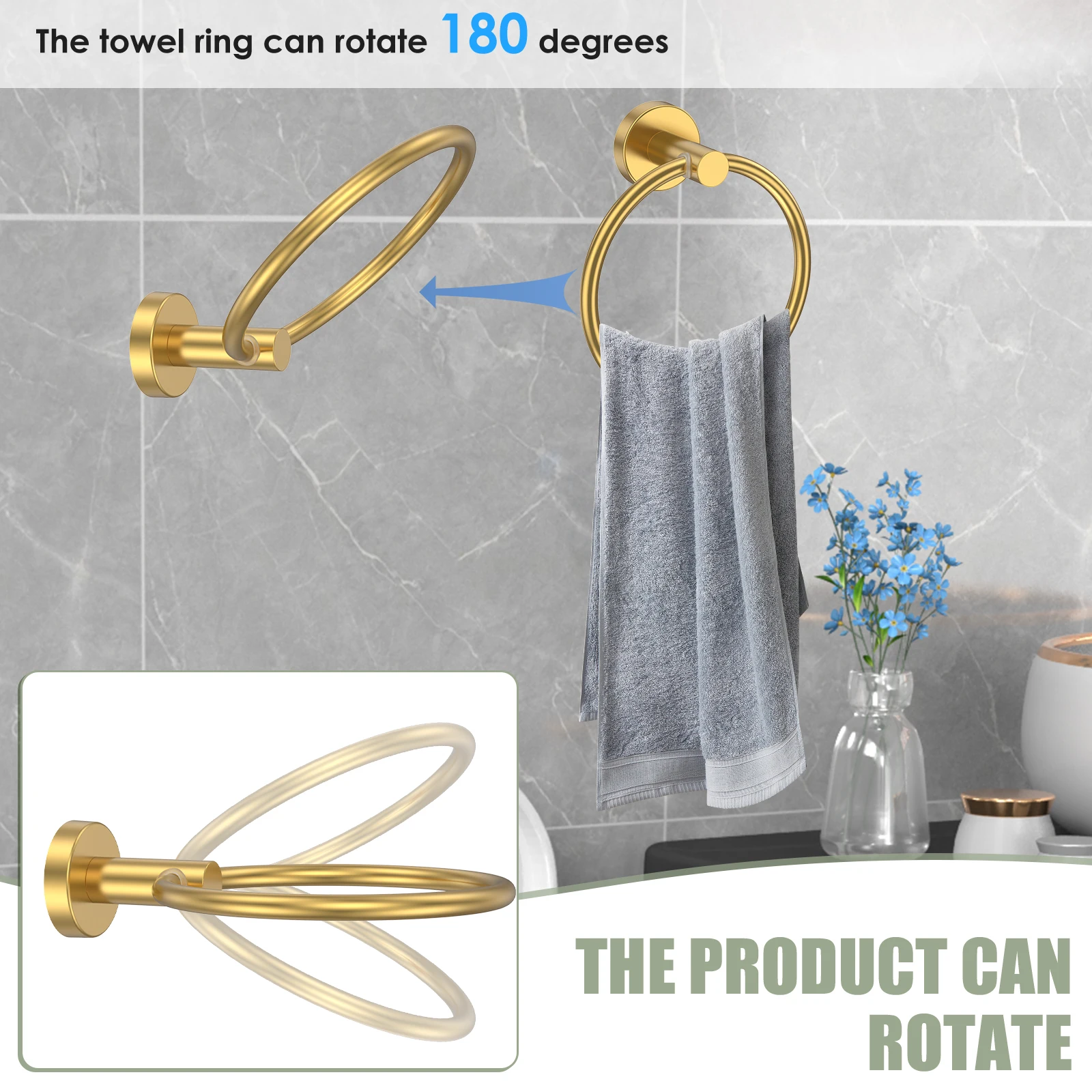 خطاف حلقة المنشفة وحامل ورق المرحاض، ملحقات الأجهزة المستديرة المثبتة على الحائط من الفولاذ المقاوم للصدأ