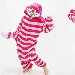 Cheshire Cat Cartoon One-Piece Pajamas Flannel Men and Women  Home Wear Autumn and Winter Home Clothing for Autumn and Winter