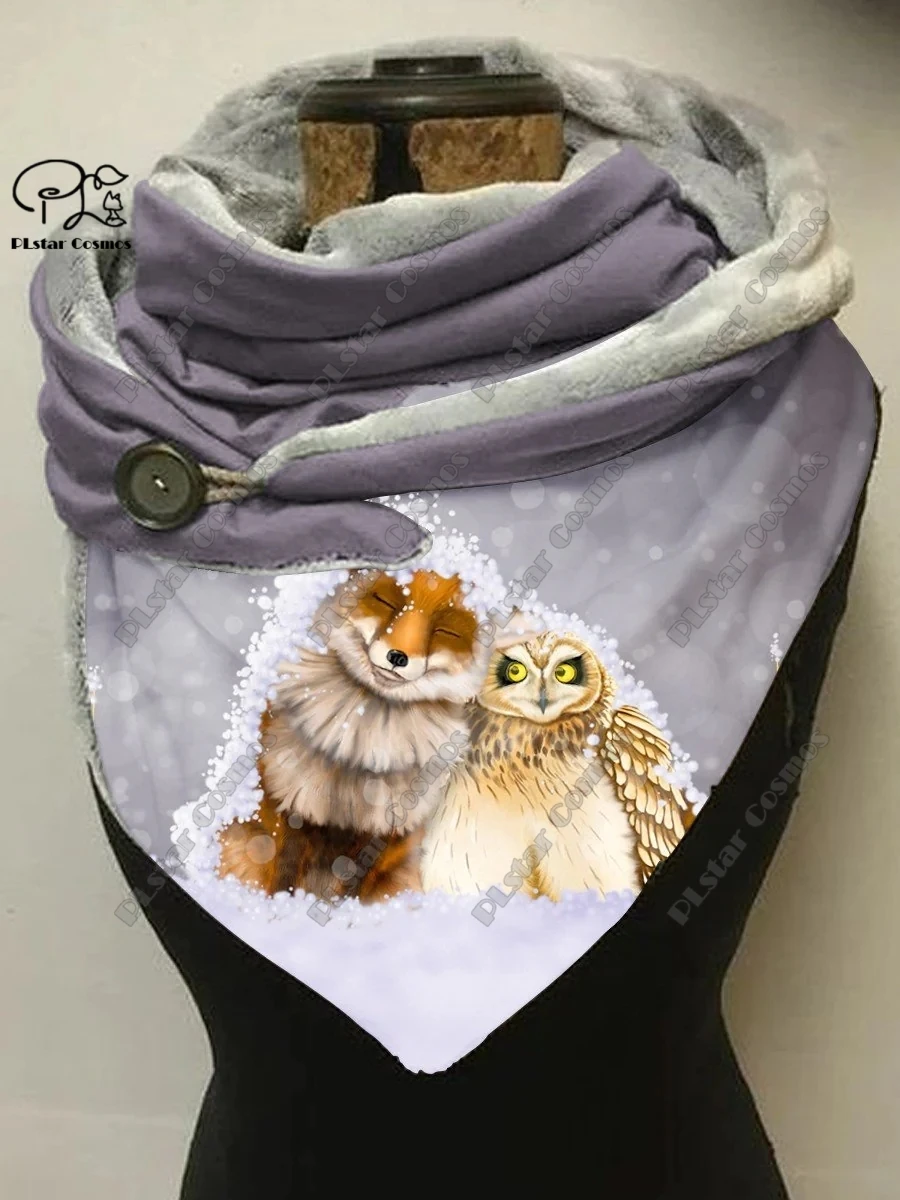 

PLstar Cosmos 3D printed animal series cute fox pattern printed warm shawl scarf spring and winter small triangle scarf H-7