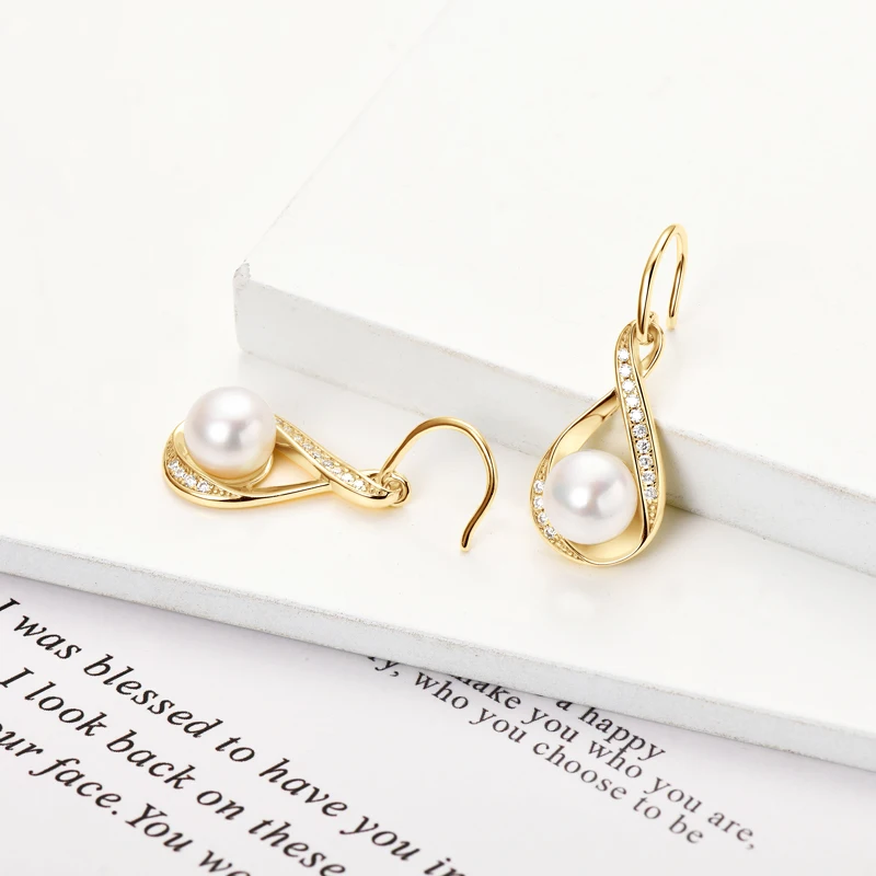 OXTAO D VVS1 infini Moissanite boucle d'oreille pendentif 8mm naturel perle d'eau douce en forme de pain balancent crochet boucles d'oreilles femme bijoux