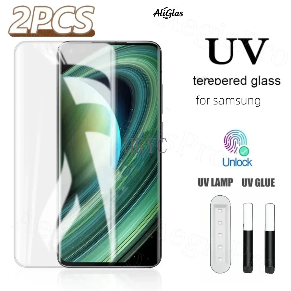 

2PCS High Quality Full Glue UV Tempered Glass For Samsung S26 25 24 23 22 21 20 Ultra Plus Film Protect For Galaxy note series