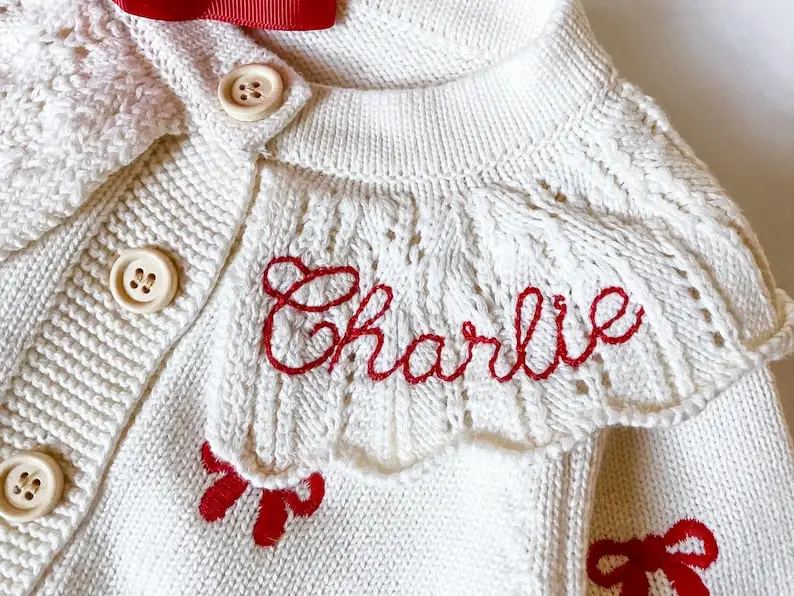 Personalized Baby Cardigan: Embroidered Name, Coquette Bow Sweater