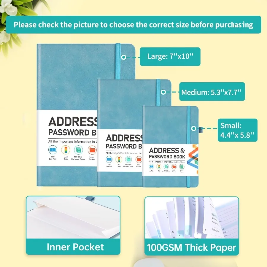 Livro de endereços, livro de endereços e senha com abas alfabéticas, capa dura, organizador de endereços, registro com poc