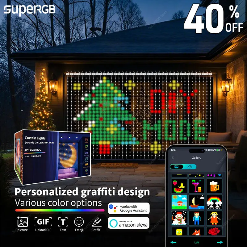 Bluetooth App Control RGB LED String USB DIY Text Pattern Display Party Room Decor Waterproof Fairy Light Smart Curtain Lights