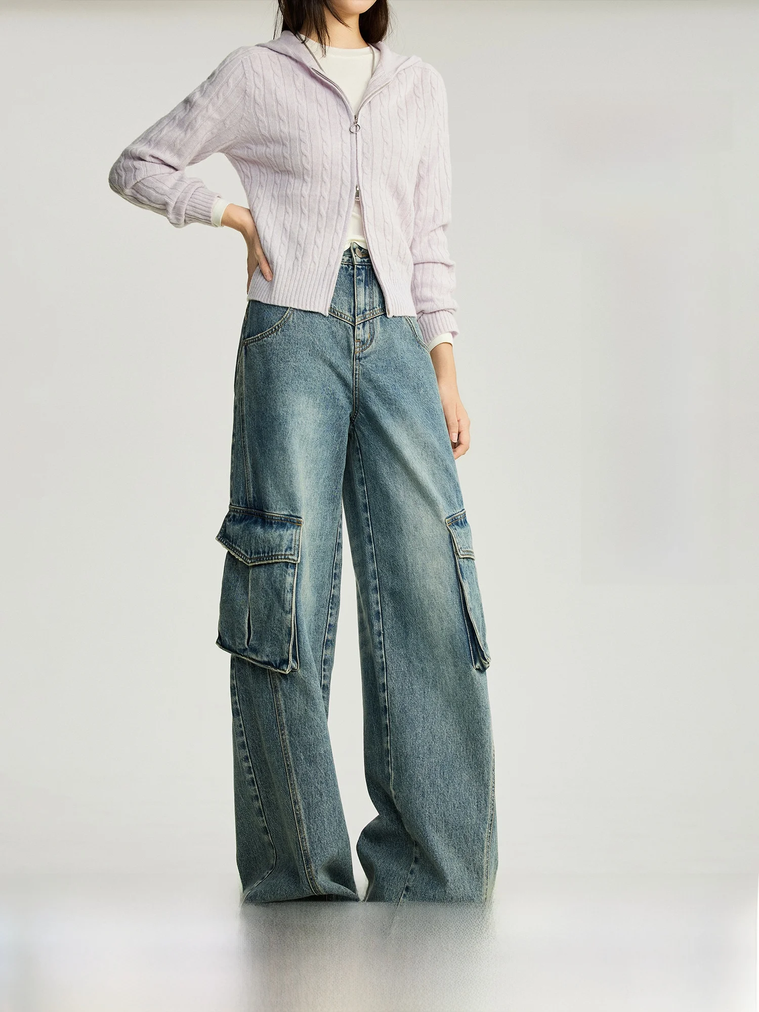 

High Waist Wide Leg Jeans American Sle Workwear Cotton Long Staple West Coast Casual Knife Pants for Women